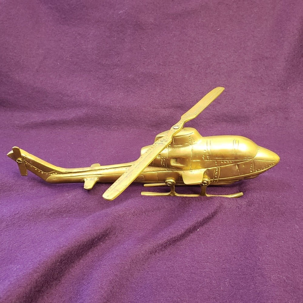 Vtg 11” Helicopter Desk Model Paperweight Flight Pilot Aircraft Brass USMC Bell